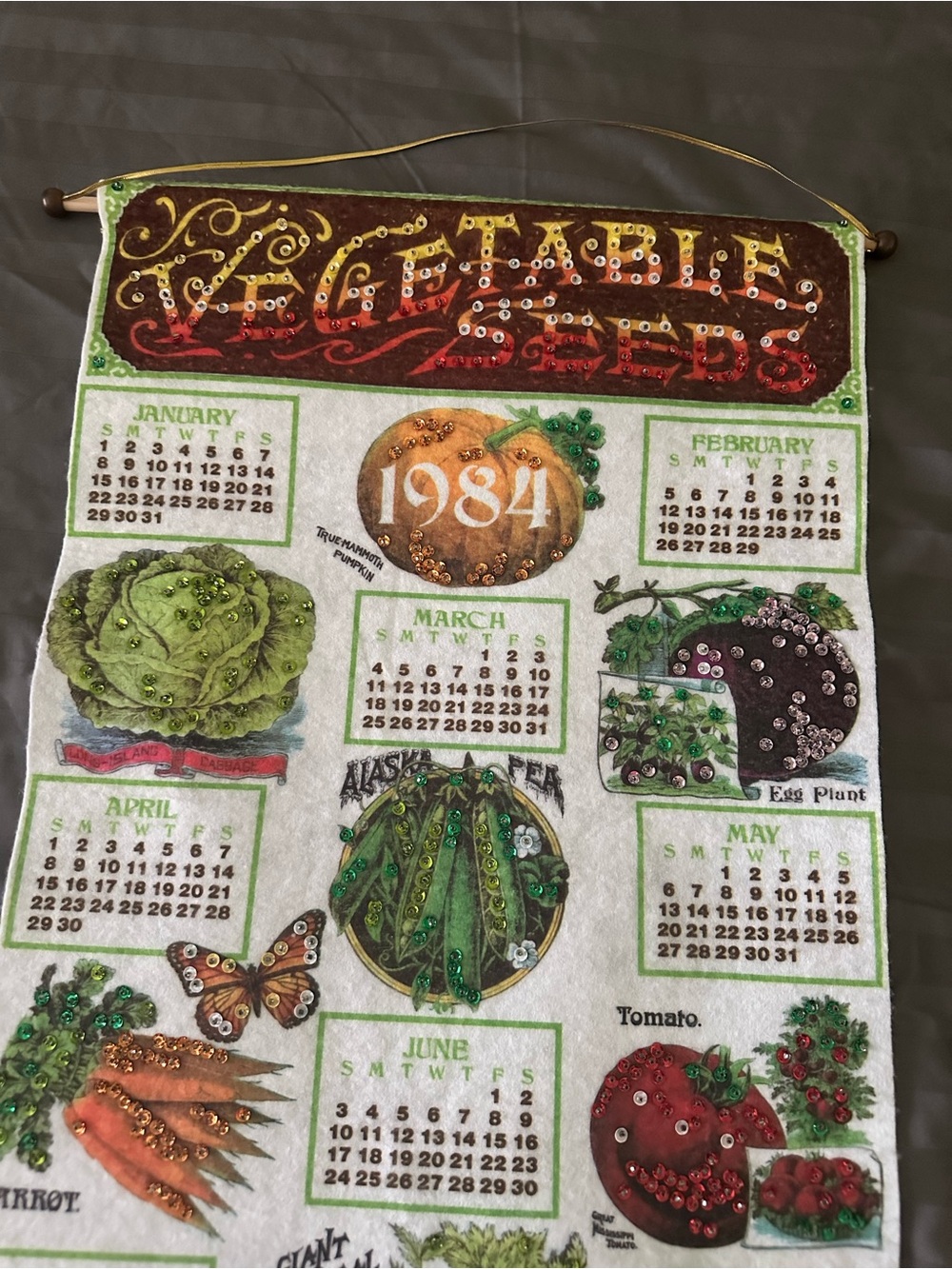 Vintage 1984 Vegetable Seeds Wall Calendar Tapestry